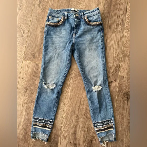 Mavi jeans Tess high rise skinny cropped with fringe and embroidery size 27-28 - Picture 3 of 16